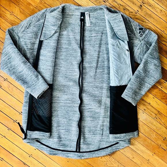 Heather Grey adidas Zip-up Jacket Mid-thigh Length - Picture 2 of 4